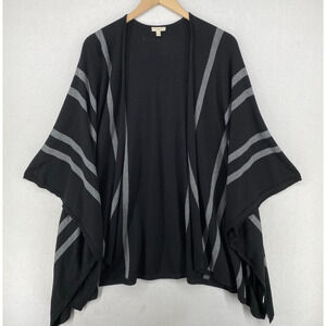 TALBOTS Cardigan OS Cotton Blend Poncho Striped Open Front Oversized Black
